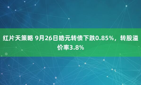 红片天策略 9月26日皓元转债下跌0.85%,转股溢价率3.8%